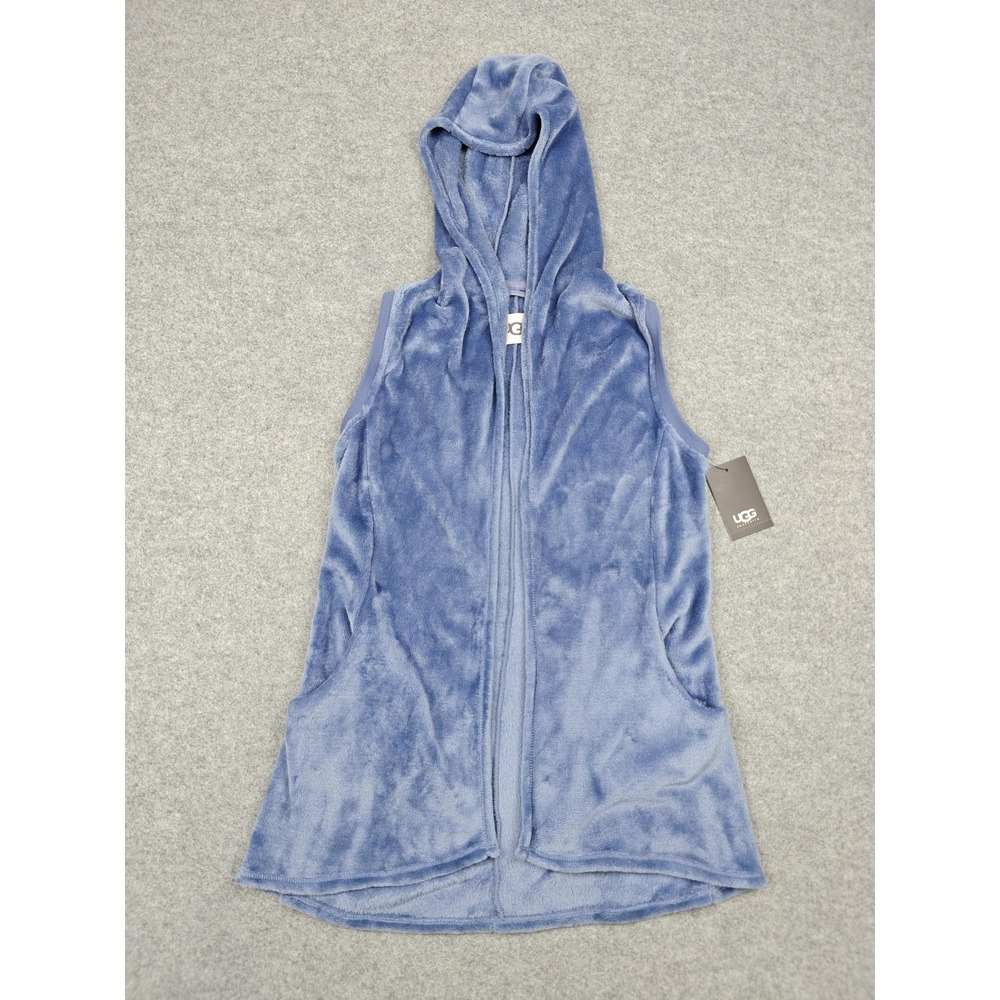 UGG Australia Vest Womens‎ XS/S Blue Plush Fleece Hooded Full Zip Pockets